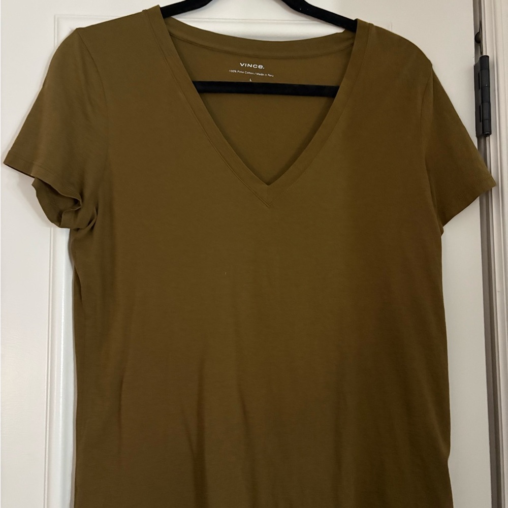 Vince Khaki V-Neck Short Sleeve Top